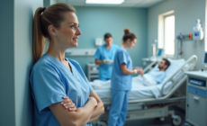 Aide-soignante en blouse bleue dans un hôpital professionnel