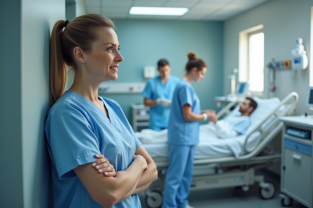 Aide-soignante en blouse bleue dans un hôpital professionnel