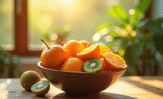 Panier de fruits frais riches en vitamine D sous lumière naturelle