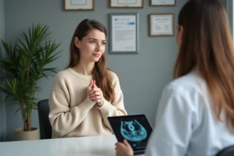 Femme consultant une gynécologue pour des douleurs pelviennes liées à des kystes ovariens