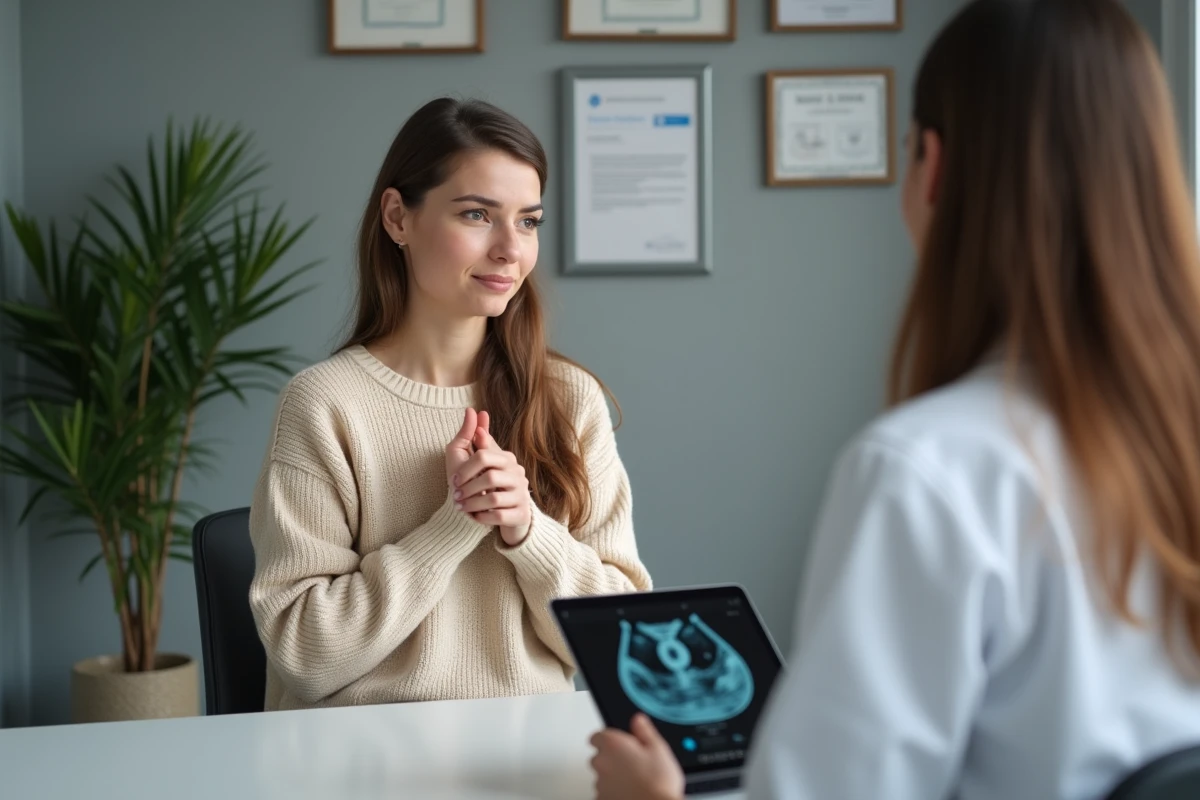 Femme consultant une gynécologue pour des douleurs pelviennes liées à des kystes ovariens