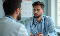 Jeune adulte inquiet consultant un médecin dans une clinique lumineuse