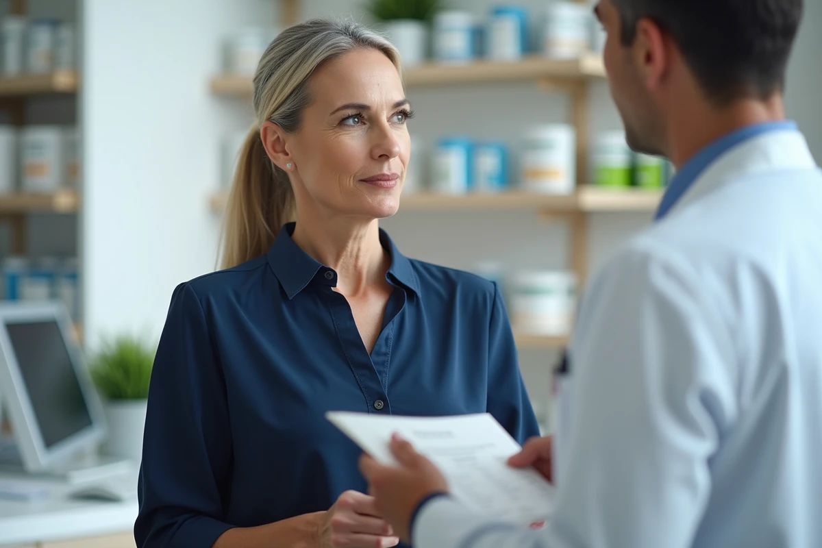Femme en consultation médicale discutant d'une stratégie de réduction de la consommation avec un professionnel de santé