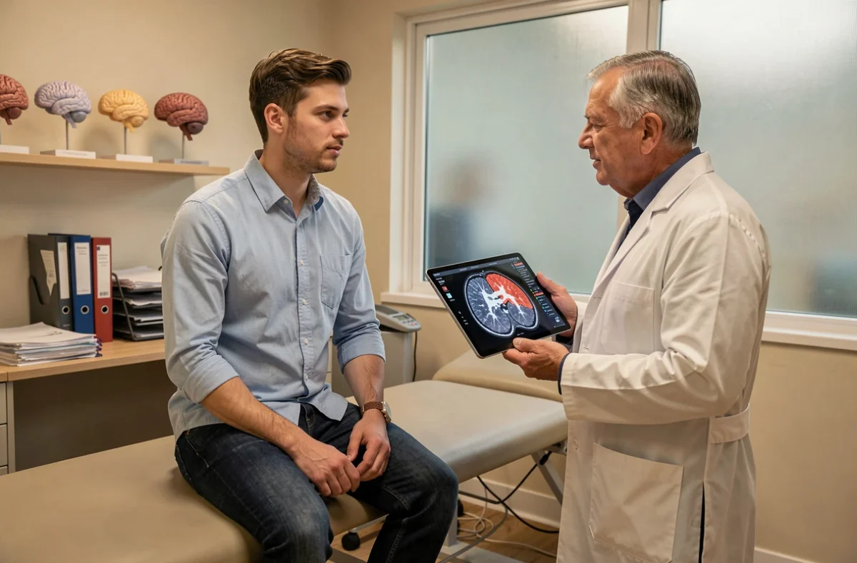 Patient consultant un neurologue pour des résultats d'IRM révélant des signes de sclérose en plaques