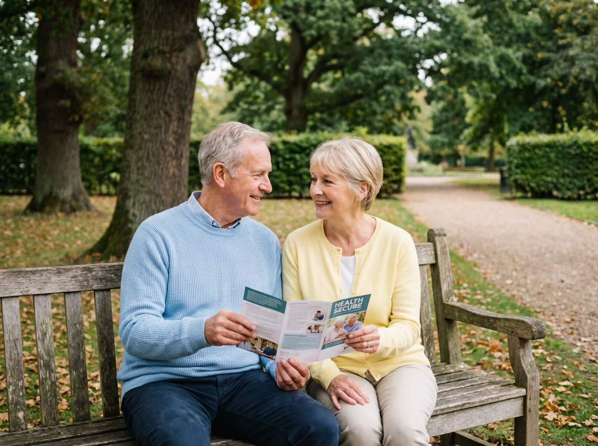 Couple âgé partageant brochure dans un parc
