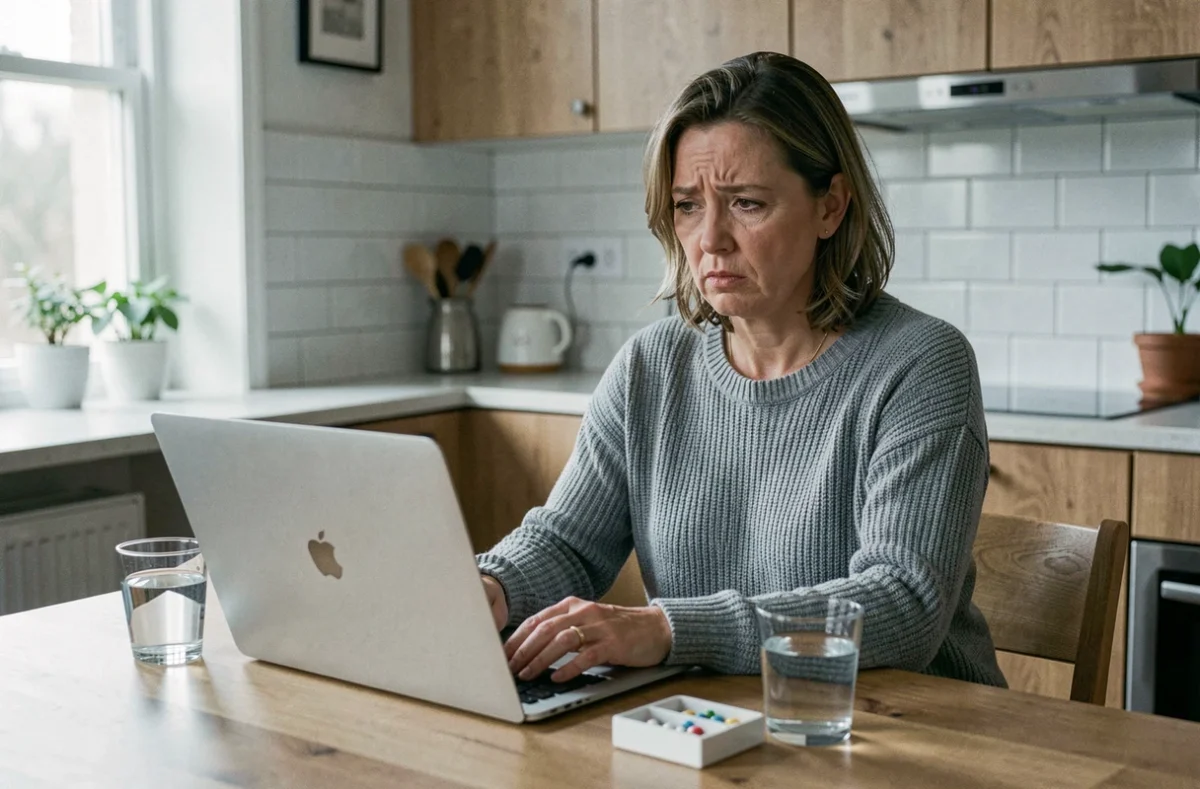 Femme consultant des informations médicales sur l'Indiva System à domicile