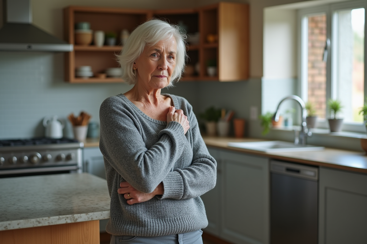 Femme préoccupée dans une cuisine moderne