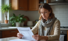 Femme d'une quarantaine regarde ses résultats médicaux à la maison