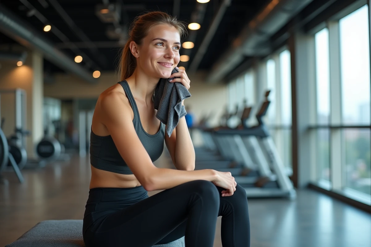 Jeune femme sportive se reposant en salle de gym