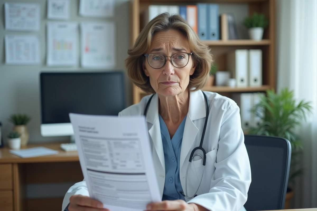 Femme d'âge moyen tenant un rapport médical dans un cabinet