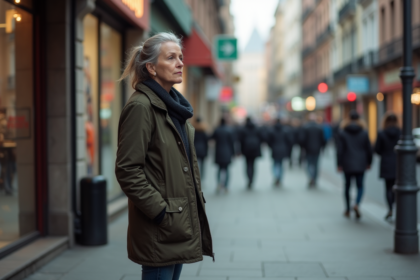 Femme d'âge moyen dans la rue urbaine contemplative