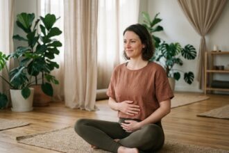 Femme en yoga méditatif dans un studio apaisant