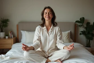 Une personne se relaxant dans un environnement calme avant de dormir