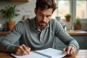 Homme consultant un calendrier et un journal de bien-être pour planifier une période d'abstinence et suivre sa progression