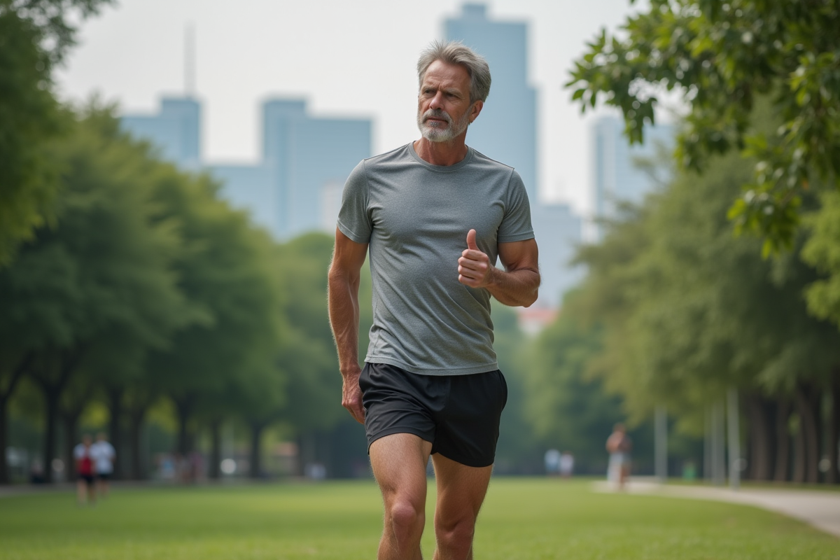 Homme en pause d exercice dans un parc urbain