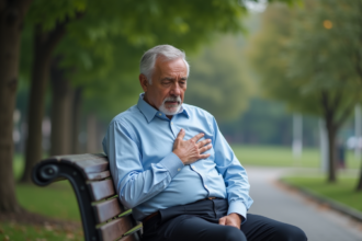 Homme inquiet assis sur un banc dans un parc urbain