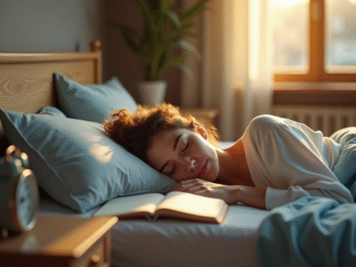 Jeune femme dormant paisiblement dans une chambre lumineuse