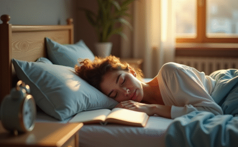 Jeune femme dormant paisiblement dans une chambre lumineuse
