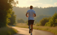 Marcheur sportif en plein air sur sentier en nature avec tracker