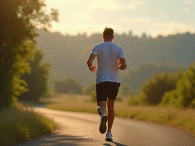 Marcheur sportif en plein air sur sentier en nature avec tracker