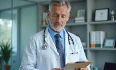 Médecin homme en blouse blanche dans un cabinet médical