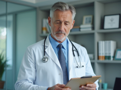 Médecin homme en blouse blanche dans un cabinet médical