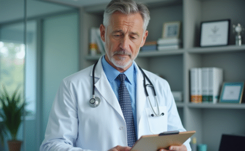 Médecin homme en blouse blanche dans un cabinet médical