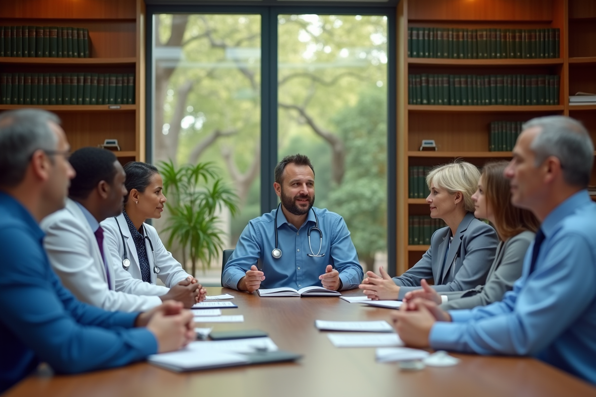 Groupe de professionnels de santé en réunion de travail