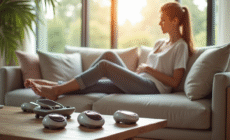 Salon moderne avec personne utilisant un masseur de pied