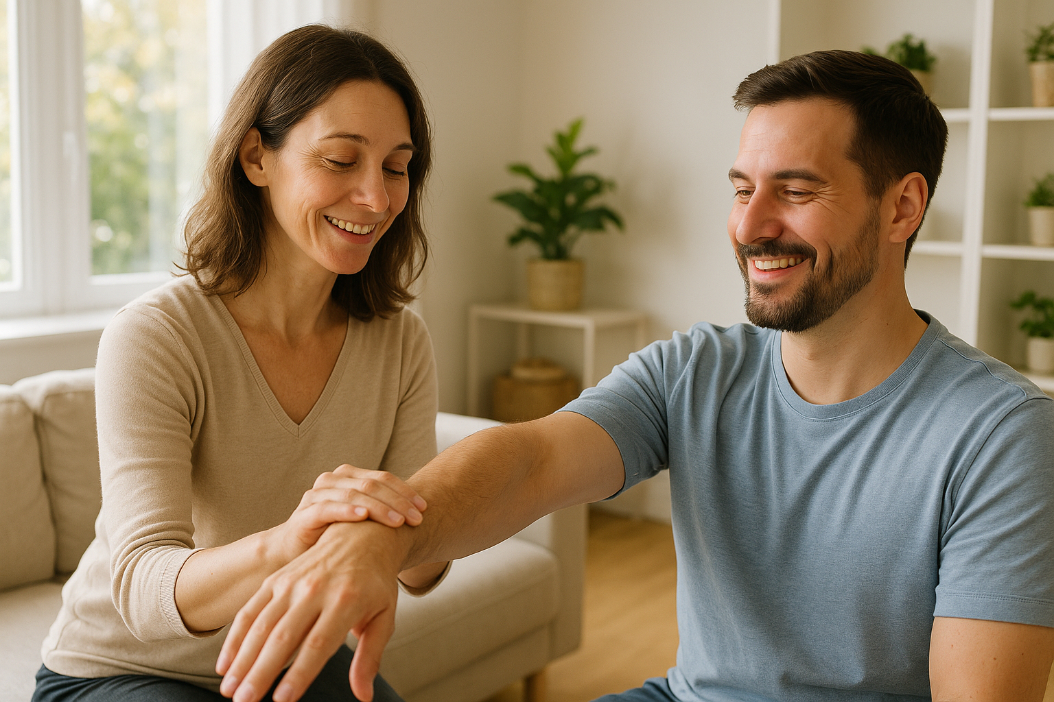 Praticien de kinesiology touchant le bras d