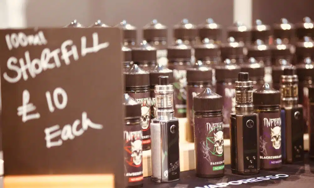 a table topped with lots of bottles of liquid