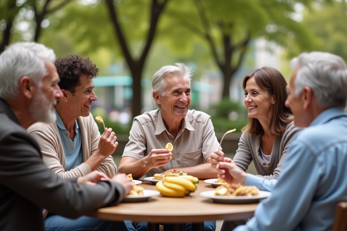 Groupe de seniors partageant des aliments riches en vitamine B6