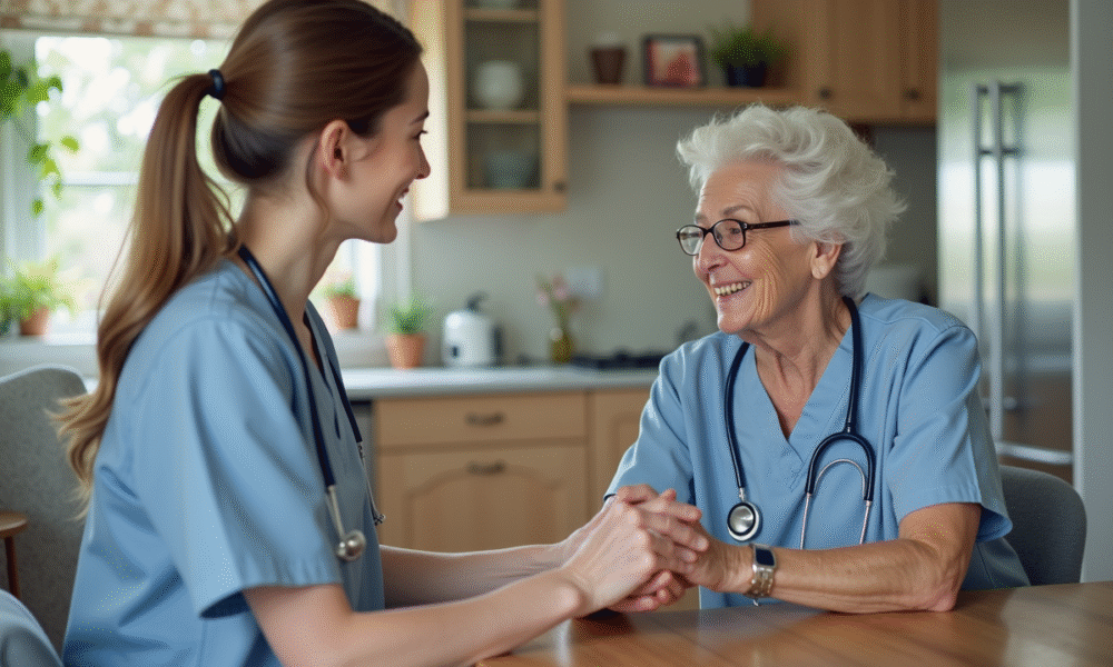 Infirmière aidant une personne âgée à la maison