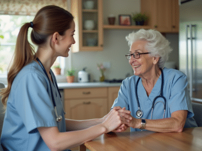 Infirmière aidant une personne âgée à la maison